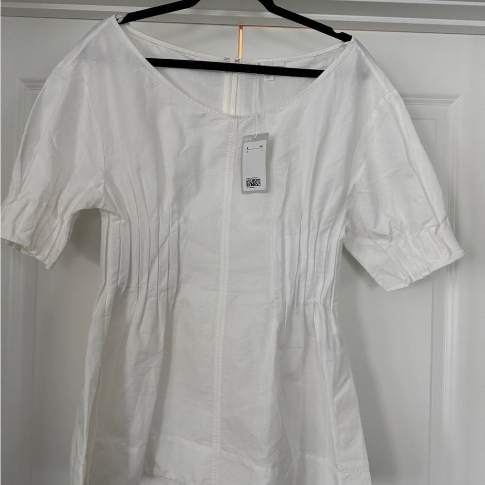 COS White Linen Blend Top Blouse 8 Pleat Details. NWT.